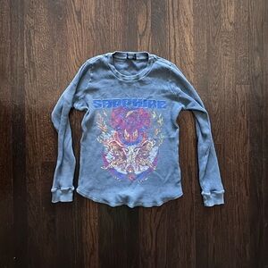 Mother Sapphire Gray and Blue Graphic Long Sleeve Shirt sz S